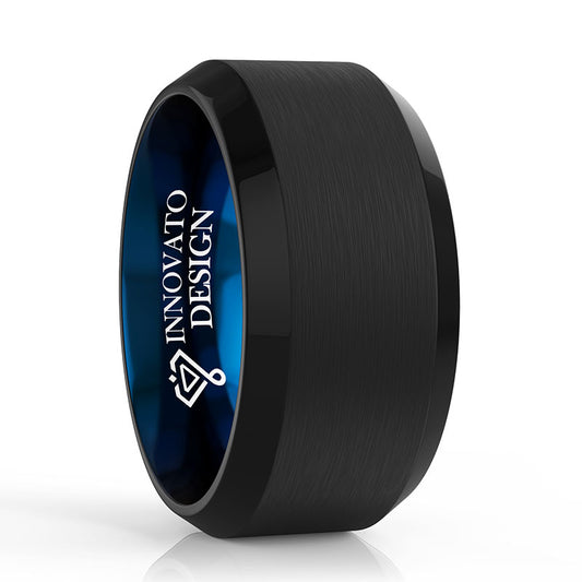 10mm Black and Blue Tungsten Ring with Brushed Finish Comfort Fit-Rings-Innovato Design-5-Innovato Design