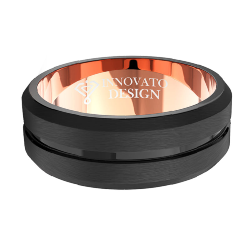 8mm Black and Rose Gold Tungsten Two Tone Carbide Ring-Rings-Innovato Design-5-Innovato Design