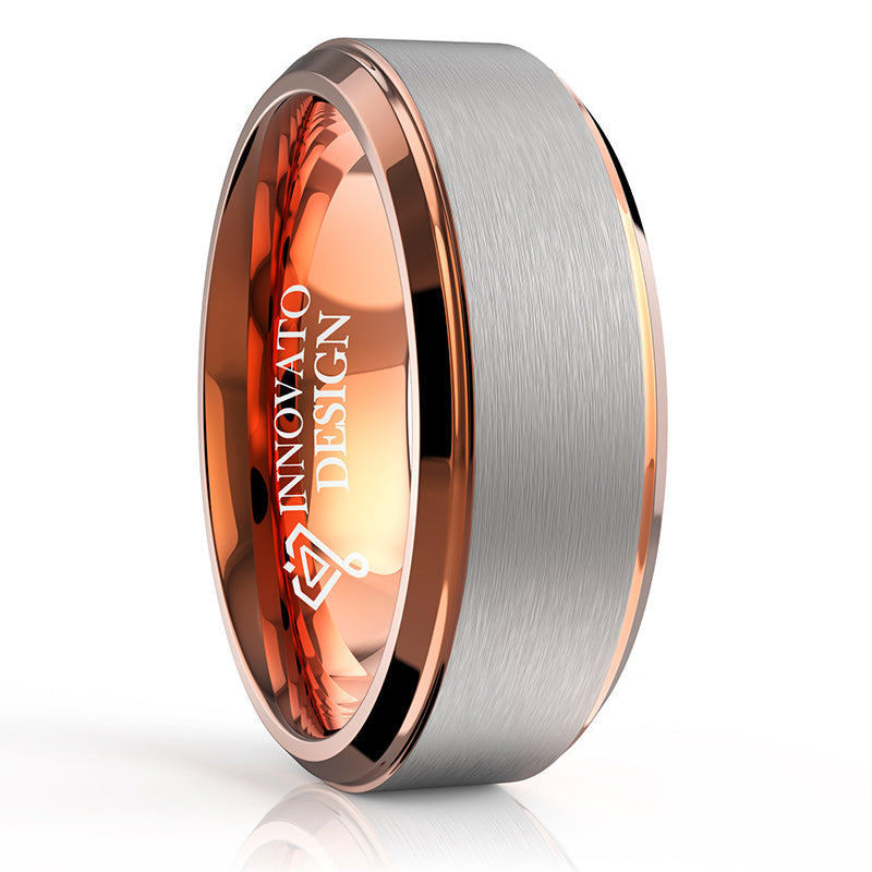 Rose Gold Plated Silver Matte Top Wedding Band-Rings-Innovato Design-5-Innovato Design