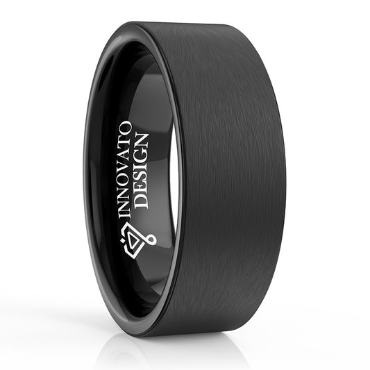 8mm Black Pipe Cut Tungsten Carbide Ring