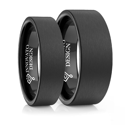 His & Her's 8MM/6MM Flat Black Matte Finish Tungsten Carbide Wedding Band Ring Set-Rings-Innovato Design-6-5-Innovato Design
