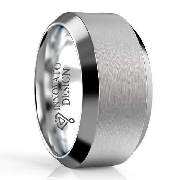 10mm Silver Plated Top Beveled Edge Tungsten Ring-Rings-Innovato Design-5-Innovato Design