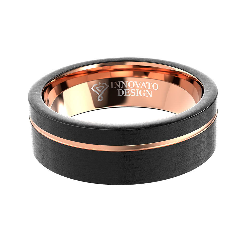 8mm Rose Gold Plated and Matte Black Tungsten Carbide Ring-Rings-Innovato Design-5-Innovato Design
