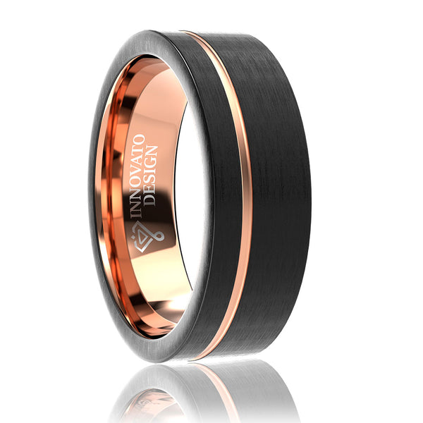 8mm Rose Gold Plated and Matte Black Tungsten Carbide Ring