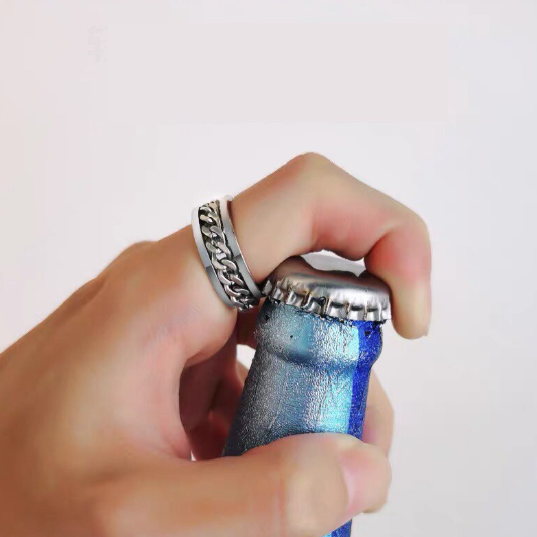 Stainless Steel 8mm Rings for Men Chain Rings Biker Grooved Edge Spinner Ring, Size 7-14-Rings-Innovato Design-Black-7-Innovato Design