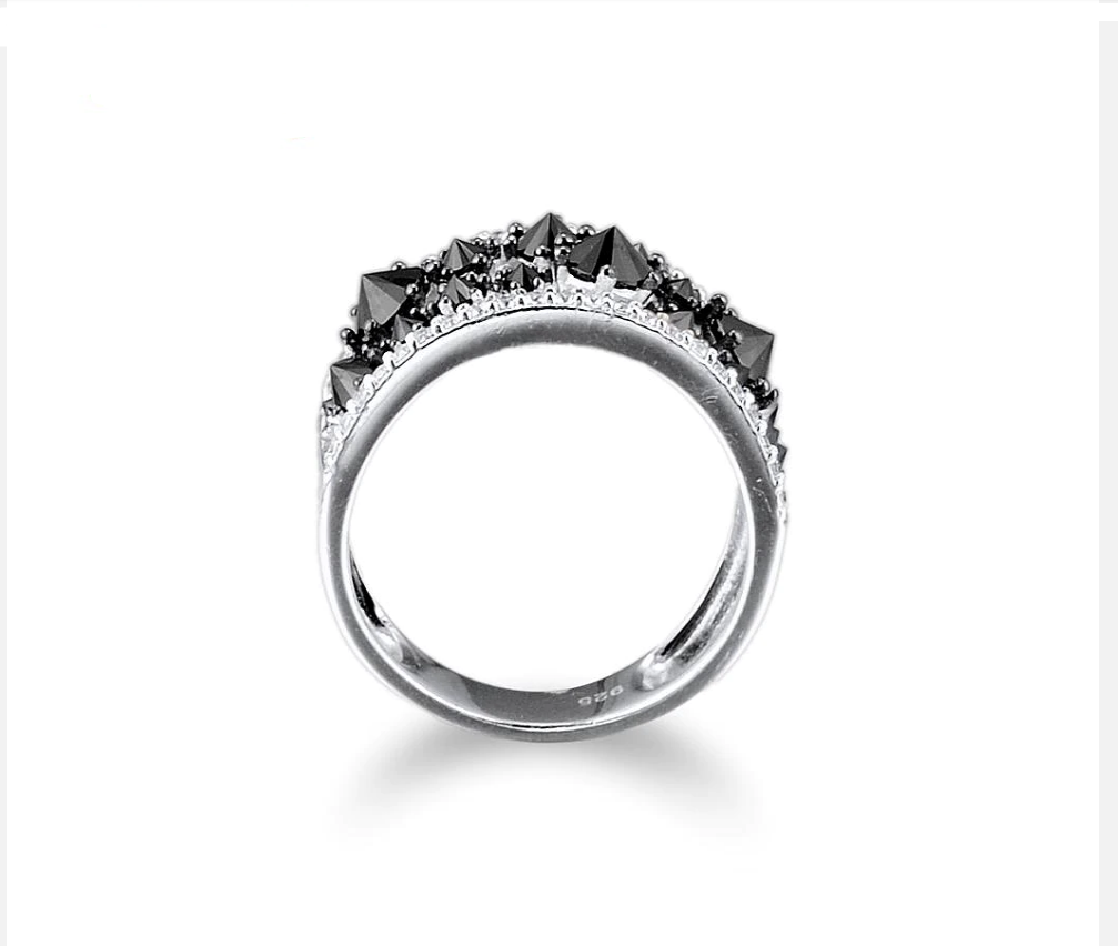925 Sterling Silver Black Cubic Zircon Engagement Wedding Ring Bridal Women-Rings-Innovato Design-6-Innovato Design