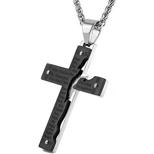 Men's Stainless Steel Pendant Necklace Cross Bible Lords Prayer-Necklaces-Innovato Design-Black-Innovato Design