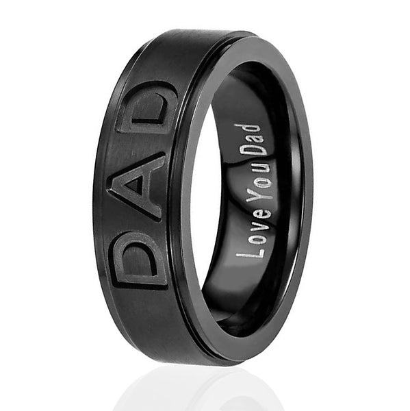Men Black Titanium DAD Ring Engraved Love You Dad