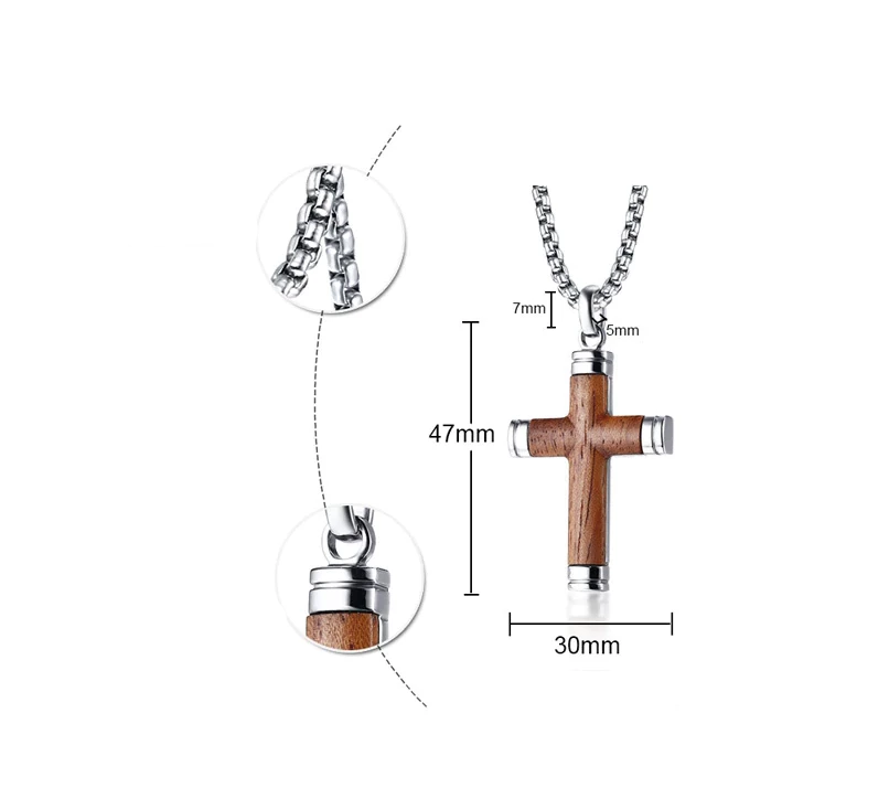 Men's Stainless Steel Wood Pendant Necklace Silver Gold Tone Cross - With 24 Inch Chain-Necklaces-INBLUE-Innovato Design