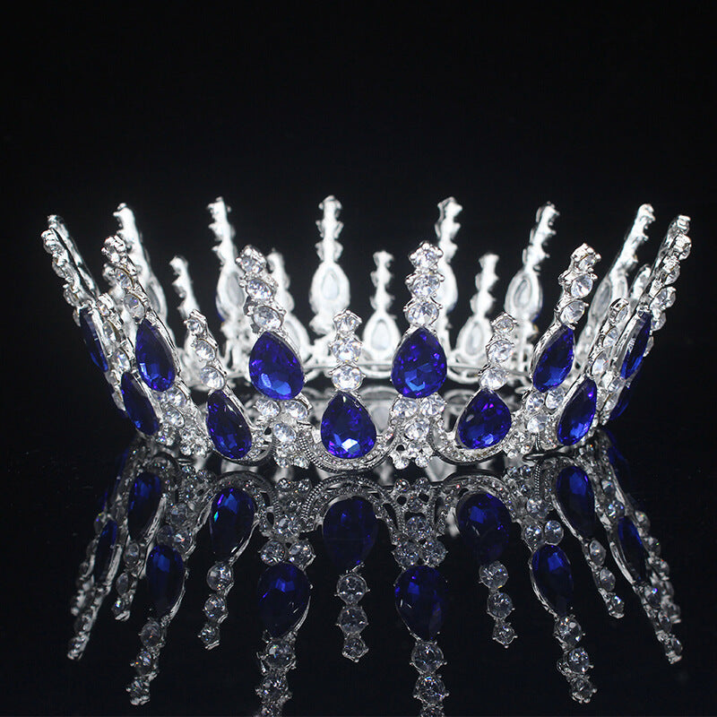 Multi-crystal Silver Queen Wedding Crown Tiaras-Crowns-Innovato Design-Silver Blue-Innovato Design