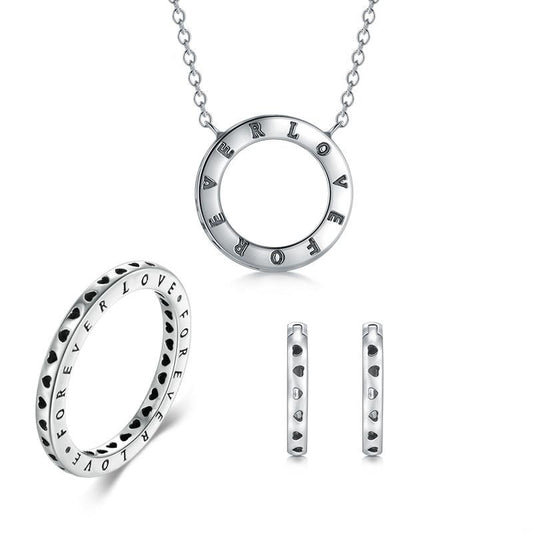 Forever Love 925 Sterling Silver Necklace, Earrings & Ring Wedding Jewelry Set-Jewelry Sets-Innovato Design-6-Innovato Design