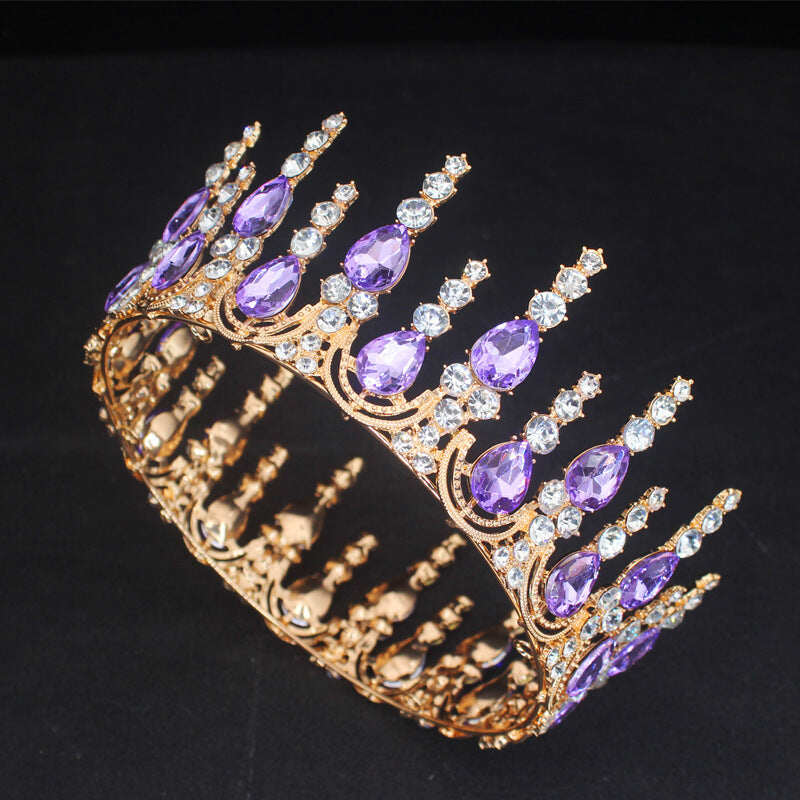Multi-crystal Silver Queen Wedding Crown Tiaras-Crowns-Innovato Design-Gold Purple-Innovato Design