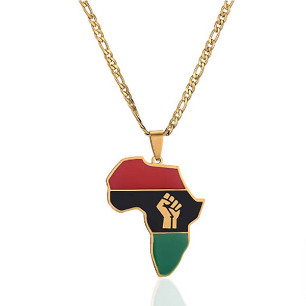 African Colored Map Pendant First Symbol Cuban Chain Necklace-Necklaces-Innovato Design-Gold-Innovato Design