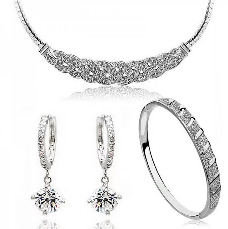 Women Diamond Quartz Watch and Crystal Bracelet, Necklace & Earrings Gift Box Set-Jewelry Sets-Innovato Design-Rose Gold-Innovato Design