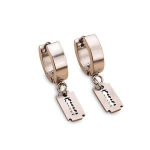 Men's Stainless Steel Razor Dangle Hoop Earrings-Earrings-Innovato Design-Silver-Innovato Design