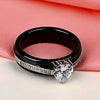 Black Ceramic Bridal Ring for Women Wedding Engagement Crystal Heart Zircon