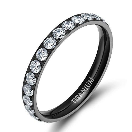 Women Titanium Eternity Rings Cubic Zirconia Wedding Engagement Band-Rings-Innovato Design-Black-5-Innovato Design