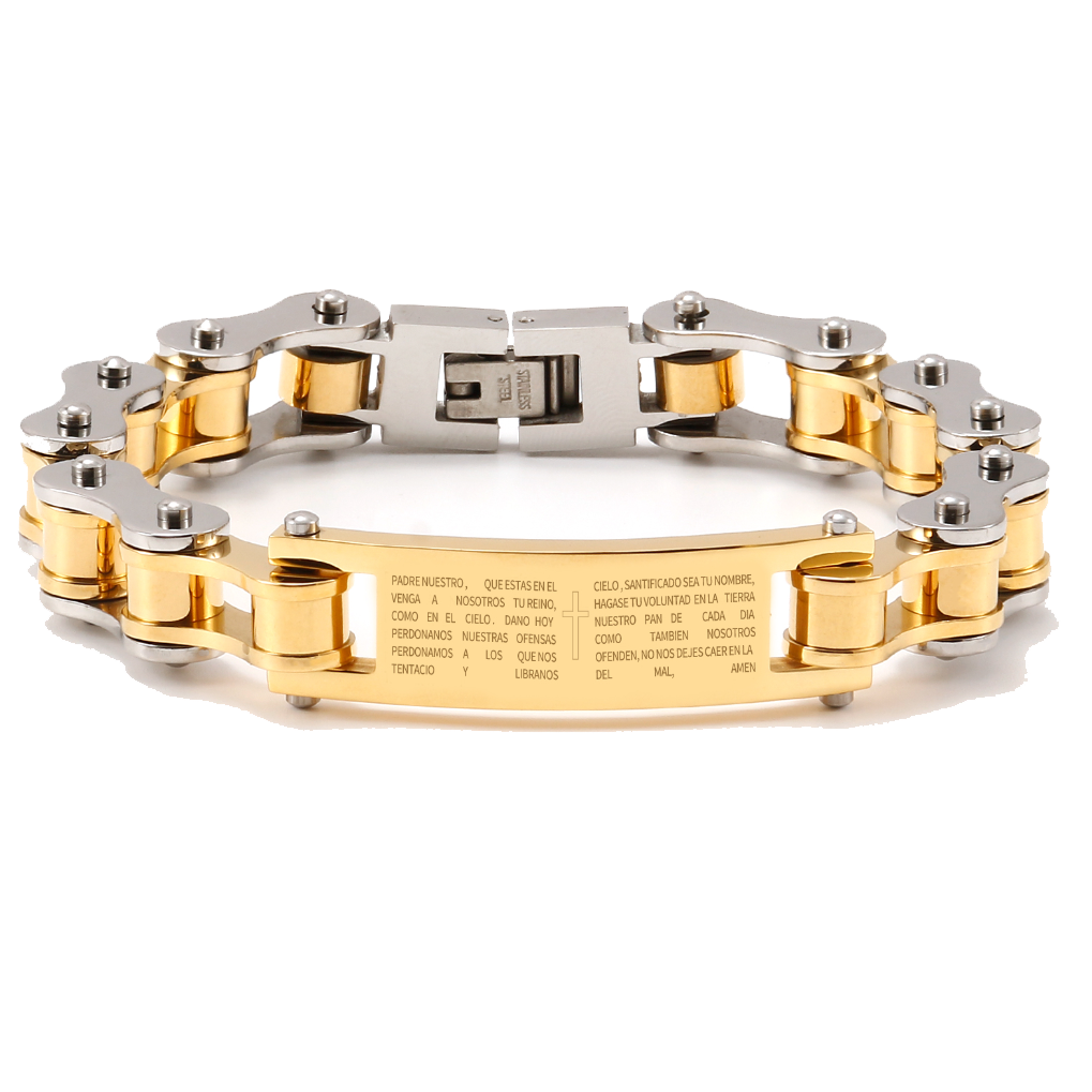 Lord's Prayer Cross Biker Chain Bracelet Stainless Steel-Bracelets-Innovato Design-Innovato Design
