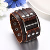 Men's Wide Alloy Genuine Leather Bracelet Bangle Cuff Brown Black Silver Tone Adjustable - InnovatoDesign