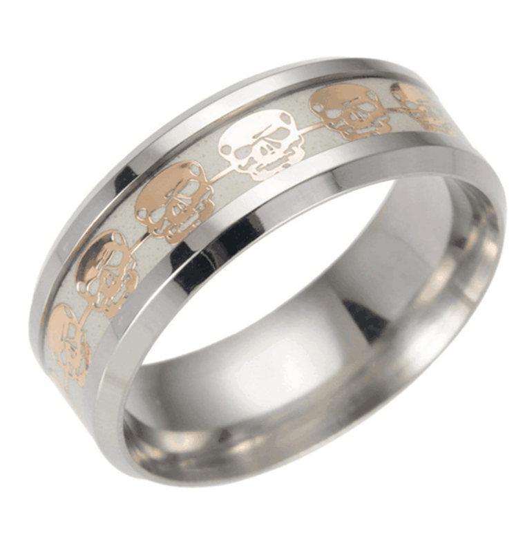 Self Luminous Skull Glow in The Dark Ring Silver and Gold Models 16 Sizes-Rings-Innovato Design-6-Gold-Innovato Design