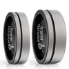 His & Her 6mm/8mm Brushed Matte Grey With Black Groove Tungsten Carbide Rings Set