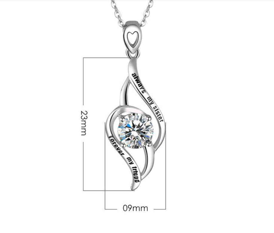 925 Sterling Silver Always My Sister Forever My Friend Double Love Heart Necklace, Box Chain 18"-Necklaces-Innovato Design-Innovato Design