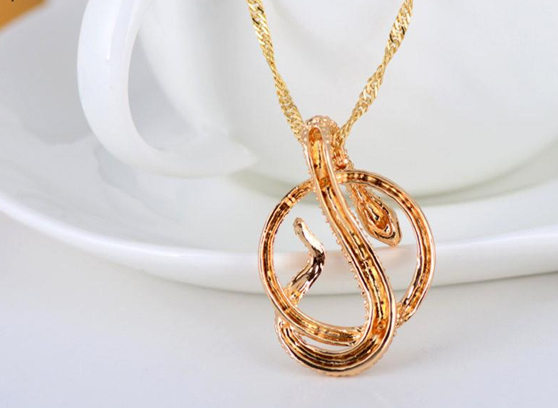 Austrian Crystal Snake Pendant Necklace-Necklaces-Innovato Design-Rose Gold-Innovato Design