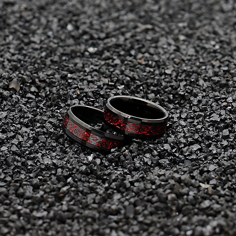 8mm Red & Black Celtic Dragon Tungsten Carbide Comfort Fit Wedding Ring-Rings-Innovato Design-5-Innovato Design