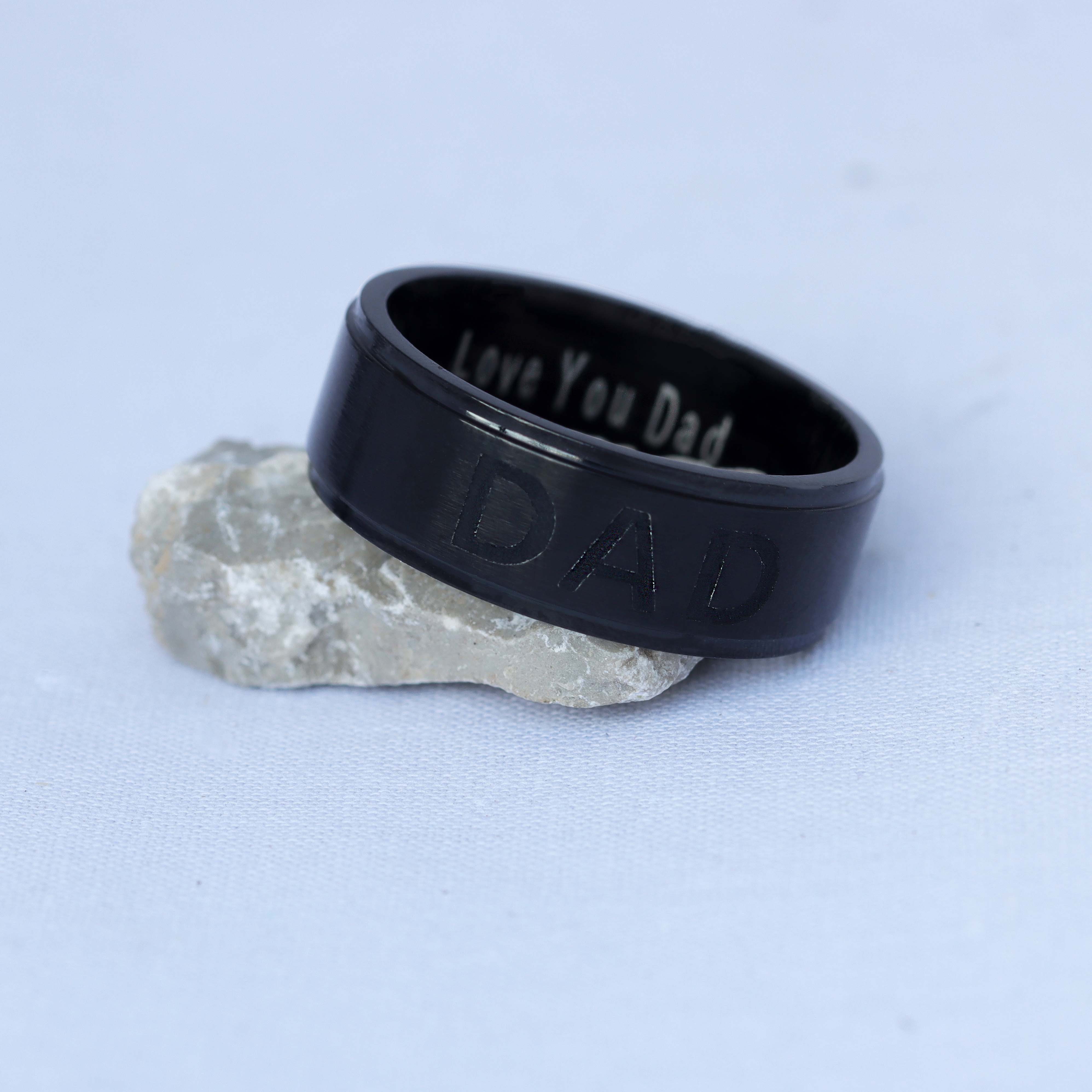 Men Black Titanium DAD Ring Engraved Love You Dad-Rings-Innovato Design-6-Innovato Design
