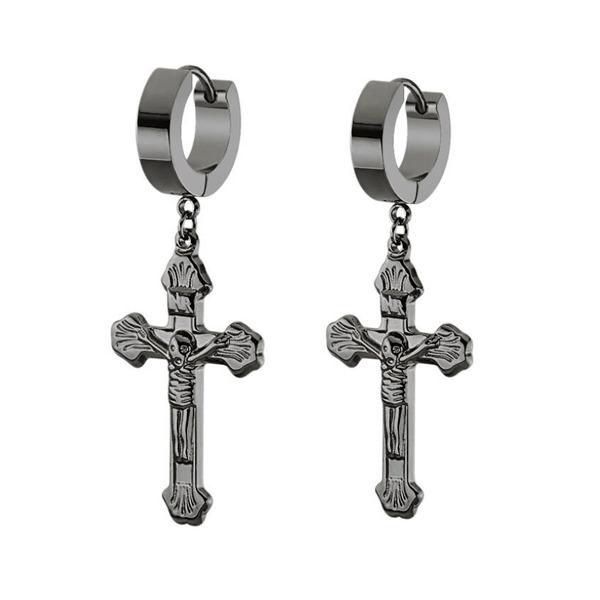 3 Colors Crucifix Hoop Earrings 319L Stainless Steel-Earrings-Innovato Design-Black-Innovato Design