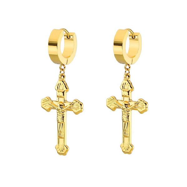 3 Colors Crucifix Hoop Earrings 319L Stainless Steel-Earrings-Innovato Design-Gold-Innovato Design
