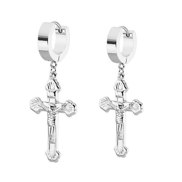 3 Colors Crucifix Hoop Earrings 319L Stainless Steel-Earrings-Innovato Design-Silver-Innovato Design