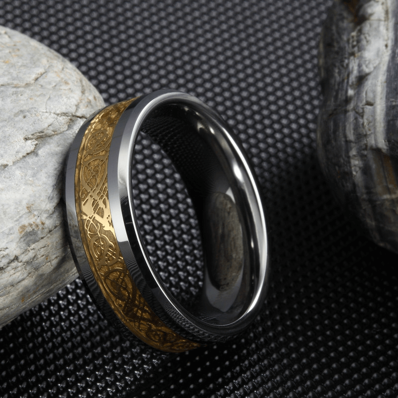 His & Her 6mm/8mm Tungsten Carbide Wedding Bands with Gold Carbon Fiber Inlay-Ring-Innovato Design-6-5-Innovato Design