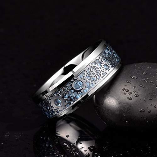 8mm Steampunk Gear Mechanical Blue Carbon Fiber Inlay Tungsten Wedding Ring-Rings-Innovato Design-6-Innovato Design