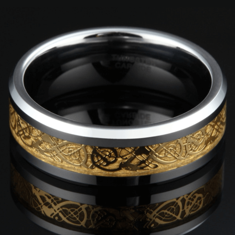 His & Her 6mm/8mm Tungsten Carbide Wedding Bands with Gold Carbon Fiber Inlay-Ring-Innovato Design-6-5-Innovato Design