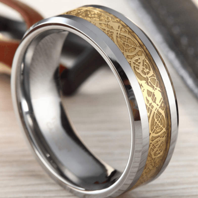 His & Her 6mm/8mm Tungsten Carbide Wedding Bands with Gold Carbon Fiber Inlay-Ring-Innovato Design-6-5-Innovato Design