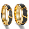 His & Her 6mm/8mm Brushed Black Gold Tungsten Wedding Bands with Groove Beveled Edge
