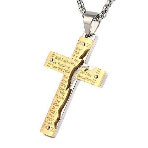 Men's Stainless Steel Pendant Necklace Cross Bible Lords Prayer-Necklaces-Innovato Design-Gold-Innovato Design