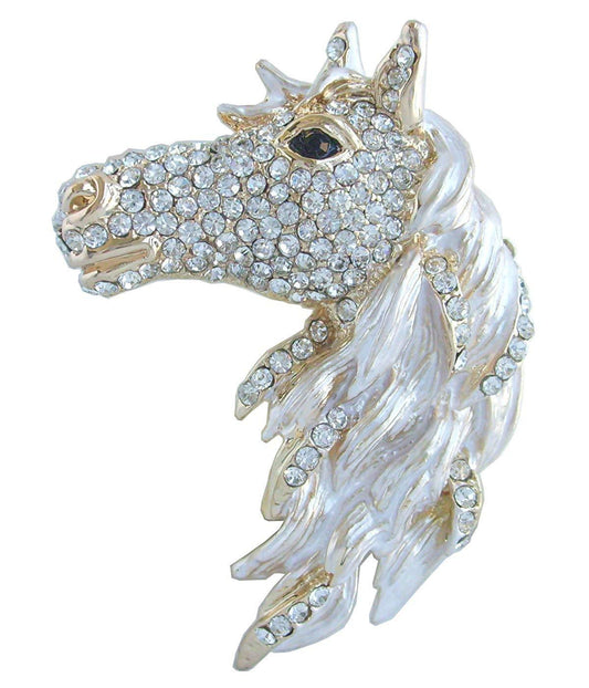 Austrian Crystal Gorgeous Adorable Horse Head Brooch Pin Rhinestone-jewelry-Innovato Design-Gold-Tone Clear-Innovato Design
