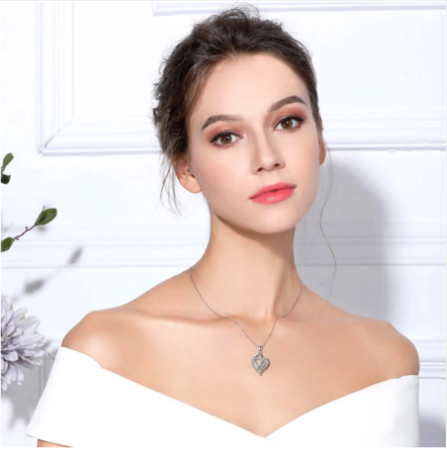 925 Sterling Silver Jewelry "I Love You To The Moon and Back" Love Heart Pendant Necklace-Necklaces-Innovato Design-Innovato Design