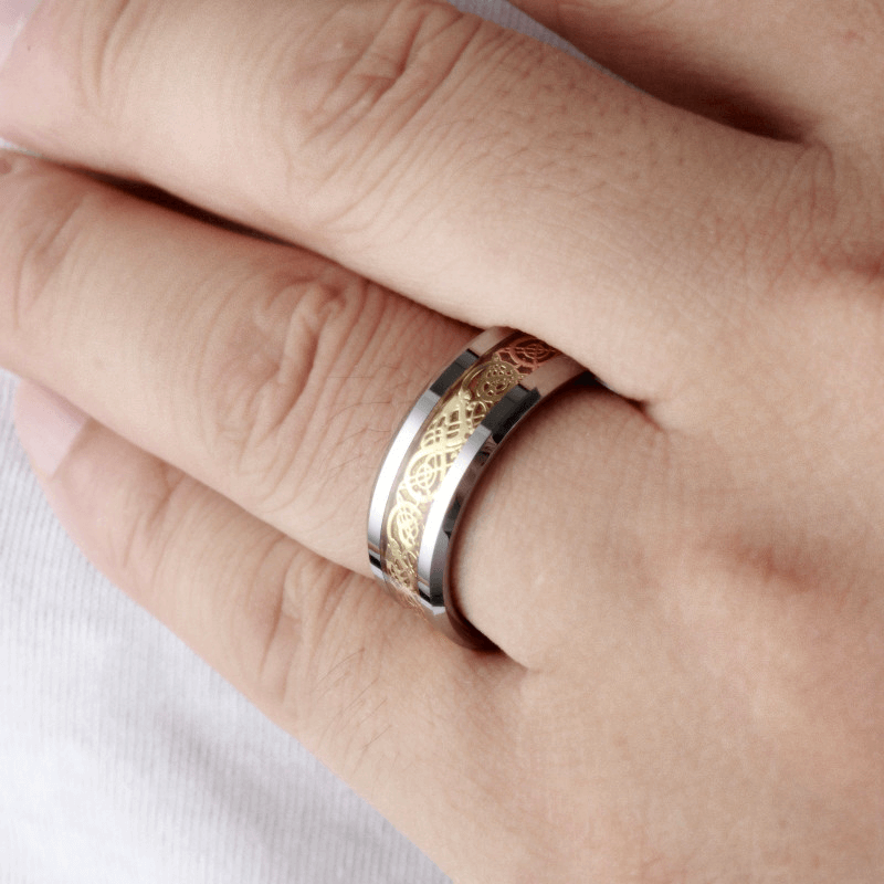 His & Her 6mm/8mm Tungsten Carbide Wedding Bands with Gold Carbon Fiber Inlay-Ring-Innovato Design-6-5-Innovato Design