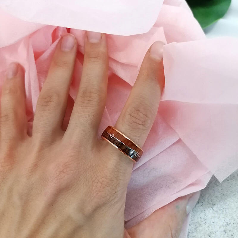 His & Her 6mm/8mm Tungsten Carbide Wedding Bands Arrow And Double Wood Inlay Set-Ring-Innovato Design-6-5-Innovato Design