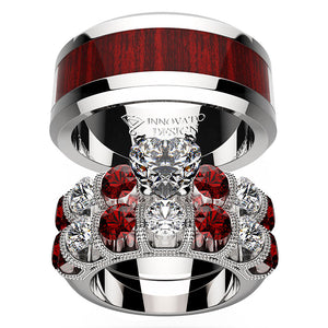His and Hers Wedding Set - 10K White Gold Plated Women's Wedding Engagement Ring Men's Tungsten Carbide Band-Rings-Innovato Design-8-6-Innovato Design