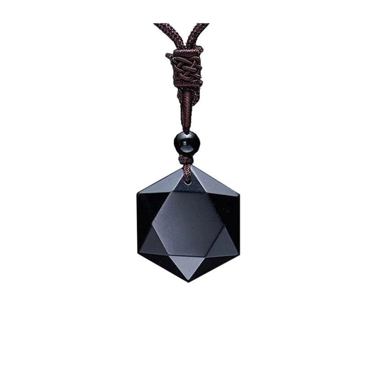 Cubic Hexagram Natural Black Obsidian Stone Necklace-Necklaces-Innovato Design-Innovato Design