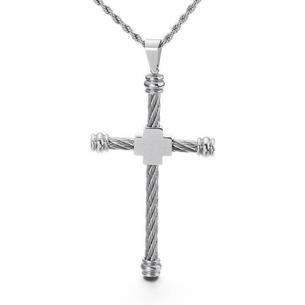Stainless Steel Wire Cable Cross Necklace-Necklaces-Innovato Design-Innovato Design