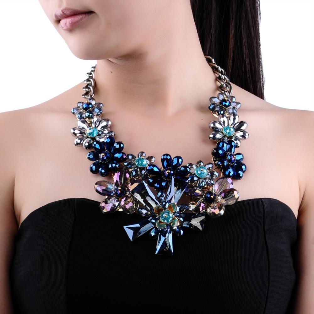 Fashion Charm Colorful Rhinestones Crystal Stone Flower Statement Bib Necklace-Necklaces-Innovato Design-Innovato Design