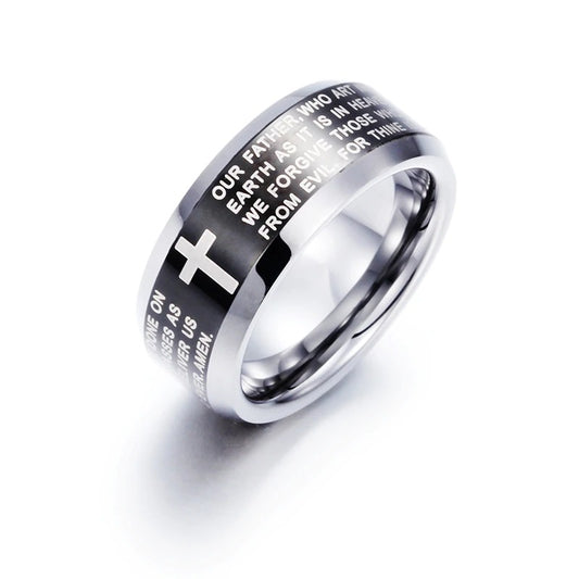 Two Tone Black Titanium Lords Prayer Ring Band Sizes 7 to 13-Rings-Innovato Design-7.5-Innovato Design
