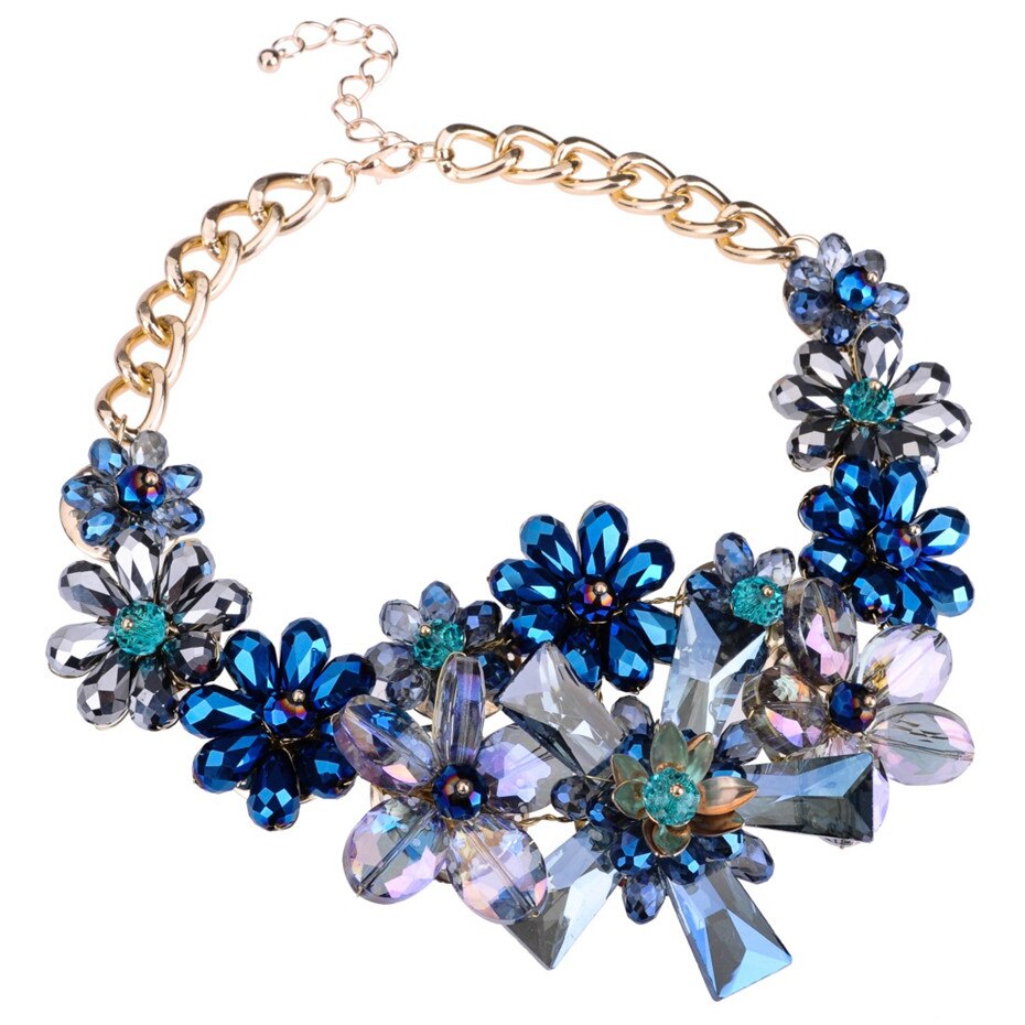 Fashion Charm Colorful Rhinestones Crystal Stone Flower Statement Bib Necklace-Necklaces-Innovato Design-Innovato Design