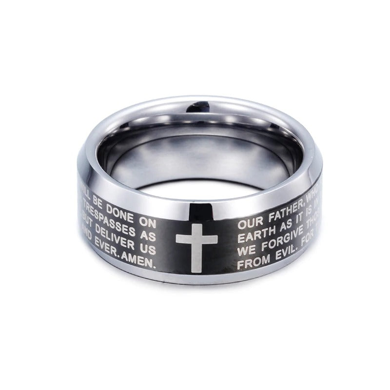 Two Tone Black Titanium Lords Prayer Ring Band Sizes 7 to 13-Rings-Innovato Design-6-Innovato Design