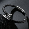 Stainless Steel & Leather Nail High Polish Bangle Bracelet